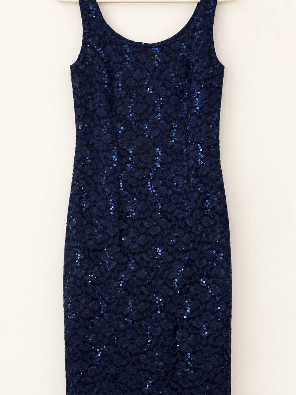 SLNY Navy Floral Sequin Scoop-Neck Long Sleeve Dress